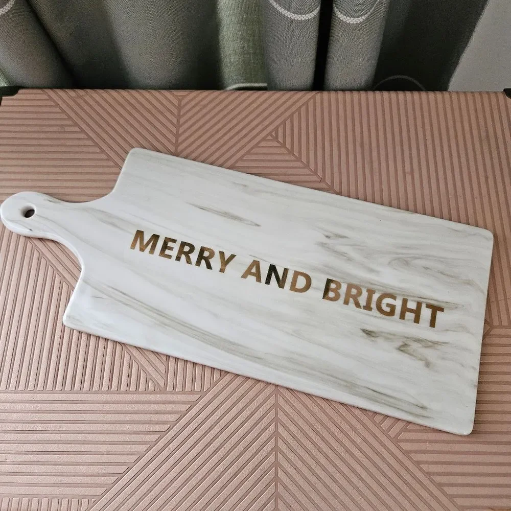 Avon Serving Board Merry & Bright Gold White Gray Marble Holiday Christmas Chic